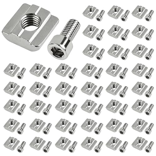 50 Stück Schiebemuttern M8 Nutensteine Aluprofil T Nut Schiene M8 3030 Nutenstein Kohlenstoffstahl Nutmuttern mit Schrauben Gleitmutter Aluschiene B Aluminiumprofil-Extrusionsschlitz Standard-30-Serie