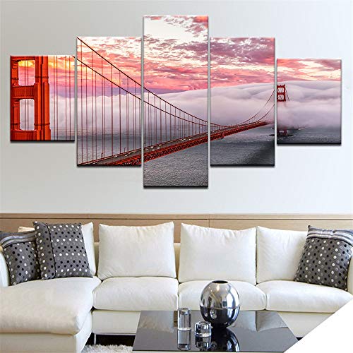 juntop 5 Piezas Puente Golden Gate Lámina fotográfica Cartel Cuadros Cuadros Pintura Abstracta Pintura Modular en la Pared Arte Decoración para el hogar ?Sin Marco?
