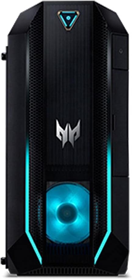 Front view of Acer Predator Orion 3000 desktop with blue lighting