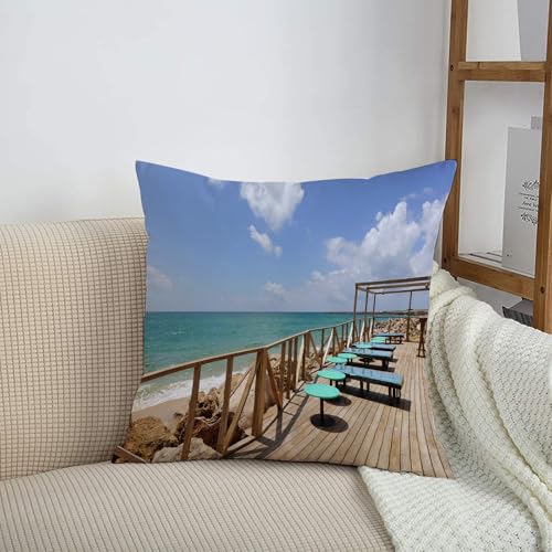 HRRASFAZF Funda de cojín de 50 x 50 cm,Funda de Almohada Cuadrada de algodón, Coche, Dormitorio, decoración del hogar,Playa Romana Playa en Alcossebre también Alcoceber en Castellón de España