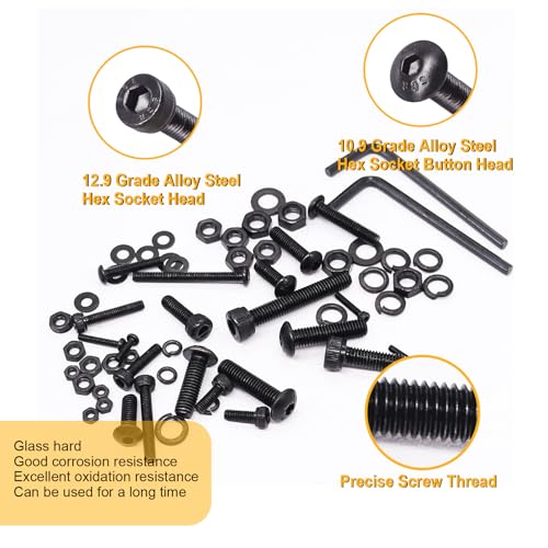Image of weideer 3670pcs M2 M3 M4 M5 Metric Screw Assortment Kit,Metric Bolt Assortment,12.9 Alloy Steel Hex Socket Head 10.9 Alloy Steel Hex Button Head Machine Screws Nuts Washers with Wrench