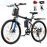 VARUN E Bike, 26' E-Bike Herren Damen mit Vollfederung, 48V Lithium-Akku, 250W Motor, 25KM/H, 7-Gang E-Mouantainbike mit 4 Modi, Ebike Klapprad Elektrofahrrad für Erwachsene, EU-Konformes