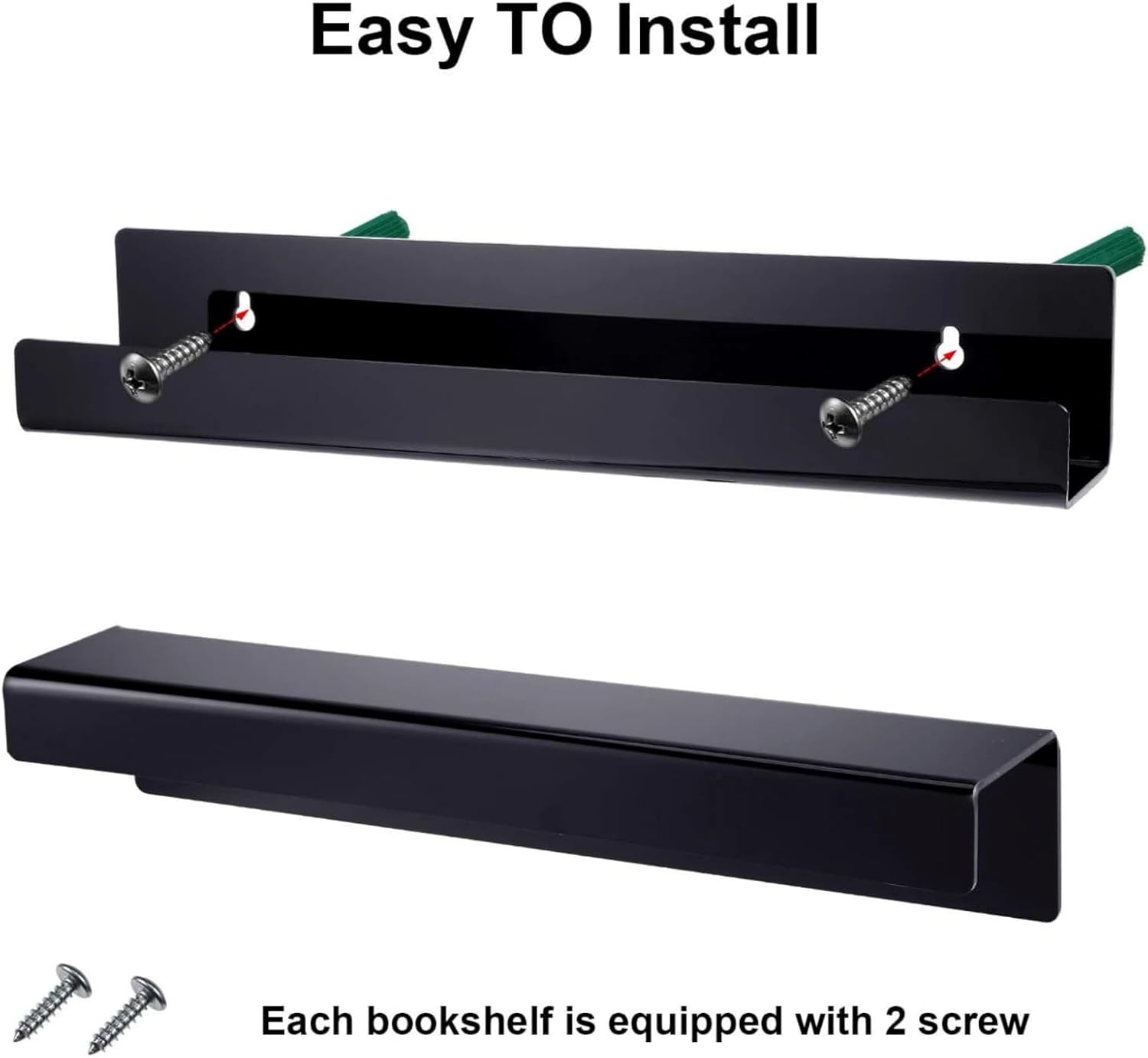 Blulu 8 Packs 14 Inch Acrylic Floating Shelf Wall Mounted Invisible Acrylic Shelf Ledge Floating Bookshelf for Living Room Office Bedroom Bathroom Kitchen Decoration Space Save (Black)