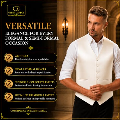 Image of Oliver George 4pc Men's Solid Formal Suit Waistcoat Tuxedo Dress Vest Necktie Bowtie Handkerchief Set for Suit or Tuxedo