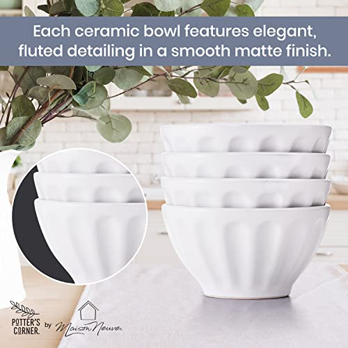 Potter's Corner By Maison Neuve 4-Pc Dessert Bowl Set - 3.75In / 5Oz Small Bowls For Side Dishes - Chip Resistant, Dishwasher & Microwave Safe - Bowls For Desserts, Snacks Or Appetizer (Snow White) #TOP4
