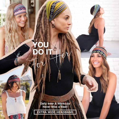 Image of Awumbuk Wide Headbands for Women Knotted No Slip Head Bands Soft Turban Headband Hair Accessories Boho African Solid Color Head Wraps for Women Yoga Workout (Retro)