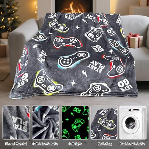 Gaming Blanket for Boys, Glow in The Dark Gamer Blankets, Gaming Gifts for Men, Cool Gamer Gifts for Teenage Boys, Birthday 50"x 60"