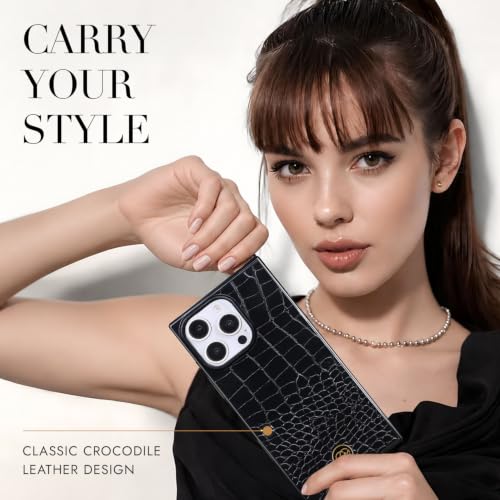 Image of COCOMII Rectangle for iPhone 16 Pro Max Case, Black Crocodile Leather