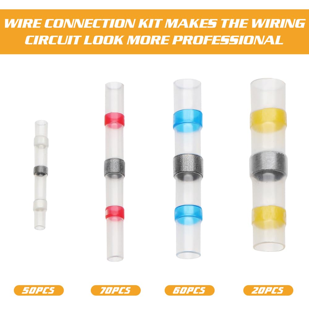 200 conectores de cable con sellado de soldadura, fundas de cable termorretráctiles de soldadura impermeables y aisladas for uso marino, for automoción y embarcaciones.
