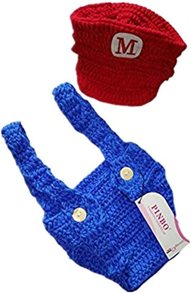 Pinbo® Newborn Baby Photography Prop Crochet Games Mario Hat Overalls