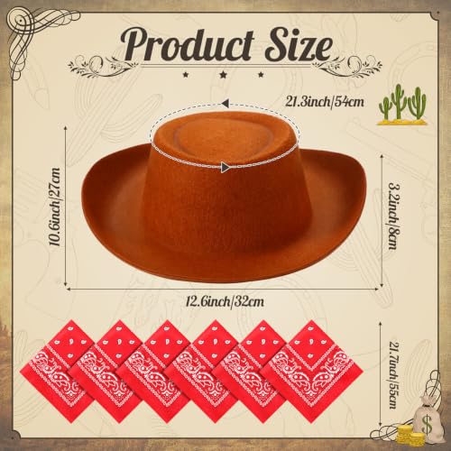 Image of Coume 24 Pieces Cowboy Hats and Bandanas, Brown