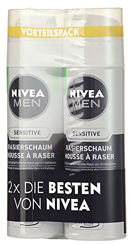 NIVEA Men, 2er Pack Rasierschaum für Männer, 2 x 200 ml Spender, Sensitive, 0% Alkohol