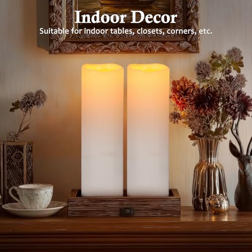 Image of 14 inch x 4 inch Large Outdoor Candles Waterproof Flickering LED Flameless Candles with Remote - Realistic LED Pillar Candles Battery Operated with Timer for Wedding Festival Home Decor White 2 Pack