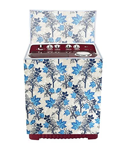 Image of Woah Washing Semi Automatic Washing Machine Cover Suitable for 5 Kg to 8 Kg Aqua Blue Leaf Top Load Washing Machine Cover | Dustproof Durable Cover