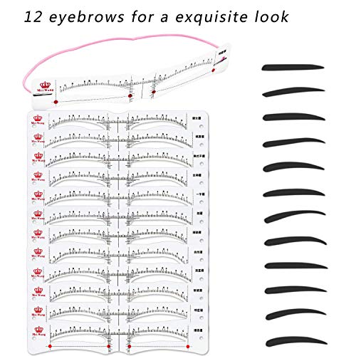 Eyebrow Stencils 12pcs Shapes Reusable Eyebrow Template with Strap for Women Girls,Including eyebrow pencil - Thumbnail 5