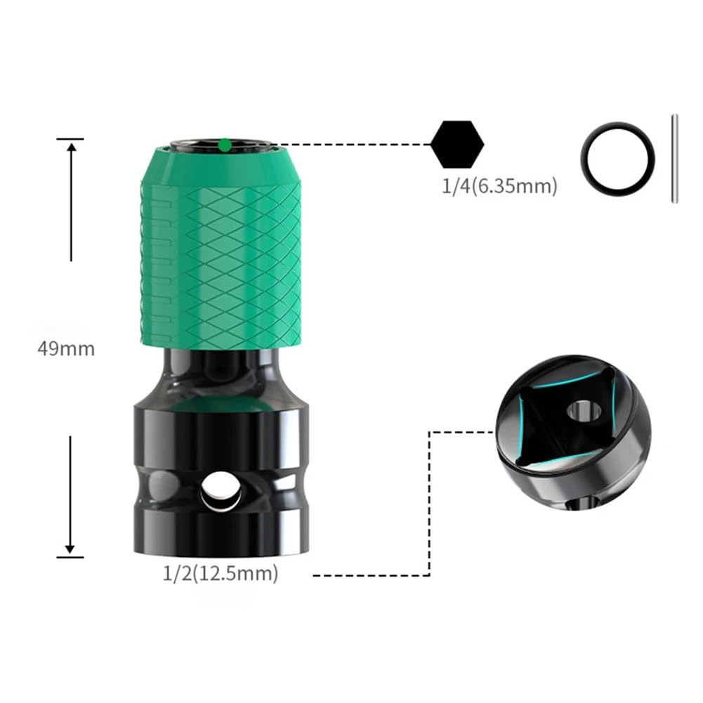 1/5 szt. Adapter gniazda sześciokątnego 1/2 cala napęd kwadratowy do 1/4 kluczy elektrycznych akcesoria Zestaw przedłużek(1Piece)