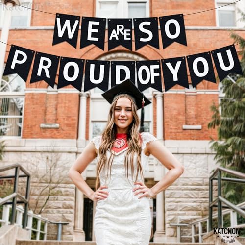 Image of KatchOn, We are So Proud of You Banner - Felt, 10 Feet Pre-Strung Congratulations Banner, Black Graduation Banner for Class of 2026 Graduation Decorations 2026 Congratulations Decorations