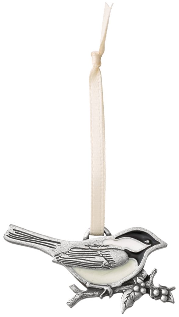 DANFORTHChickadee Pewter Ornament - 1 3/4 Inches - Handcrafted - Satin Ribbon