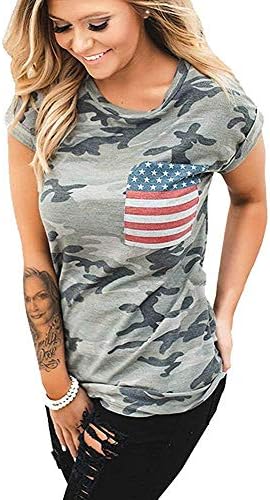 Womens Casual American Flag T Shirt 4th of July Short Sleeve Tee USA Patriotic Summer Blouse Tops