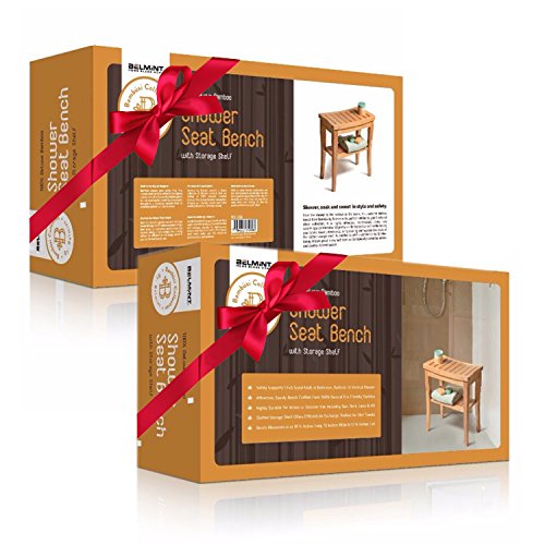 Premium Bamboo Shower Bench with Shelf - Wooden 2-Tier Bathroom and Shoe Organizer with Storage Shelf