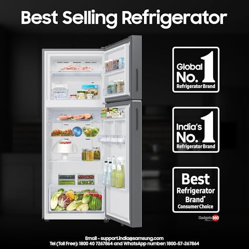 Image of Samsung 419 L, 2 Star, Convertible 5-in-1, Digital Inverter, Frost Free Double Door, Bespoke AI WiFi Refrigerator (RT45HG6A22S8HL, Silver, Elegant Inox, 2026 Model)