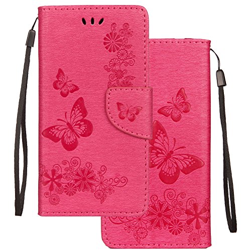 LEMORRY Funda para Huawei Honor View 10/V10 Funda Estuches Cuero Flip Billetera Bolsa Piel Protector Magnética Cierre TPU Silicona Carcasa Tapa para Huawei Honor View 10/V10, Suerte Mariposa (Rosado)