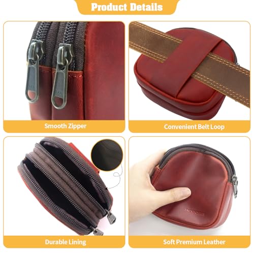 Image of Jack&Chris Coin Purse for Men, Genuine Leather Mini Coin Wallet Zipper Pocket with Back Belt Loop, Coin Bag for Men