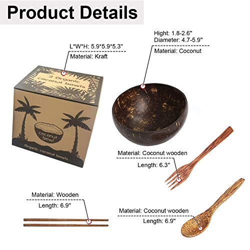 Set di Ciotola Cocco con Cucchiaio Legno Forchette...