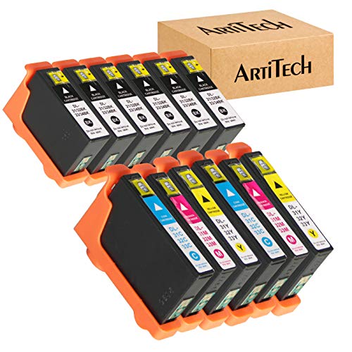 V525W Ink Cartridges Compatible for Dell Series 31 32 33 34 Ink Cartridges Work for Dell V525W, V725W Printers All-in-One Wireless Inkjet Printer 12 Pack (6 Black, 2 Cyan, 2 Magenta, 2 Yellow)