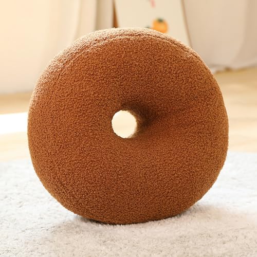 Hanchiweier Creative Pillows Geometry Knot Ball Plush Pillow Soft Donut Cashew Shaped Decorative Throw Pillows for Living Room Sofa Cushion (Brown Donut Pillow)