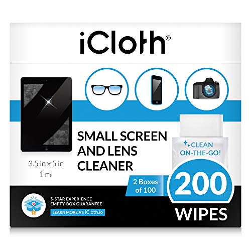 iCloth Lens Cleaning Wipes [5 x 3.5 Inches - 200 Wipes] Safe for All Screens, Electronics & Glasses. Streak & Lint Free, Individually Wrapped, 1 Wipe Can Clean Camera, Smartphone, and Pair of Glasses