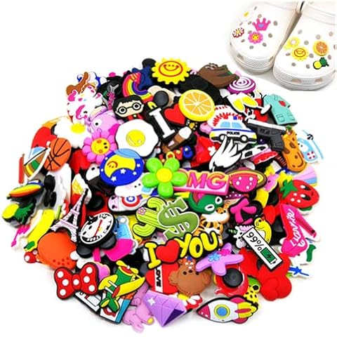 Lot of 100PCS Shoe Decoration Charms for Clog Shoes, PHUNAT Random Cute Cartoon Style Clogs and Bracelet Decoration Accessories, Perfect Gift for Boys Girls Women Cover