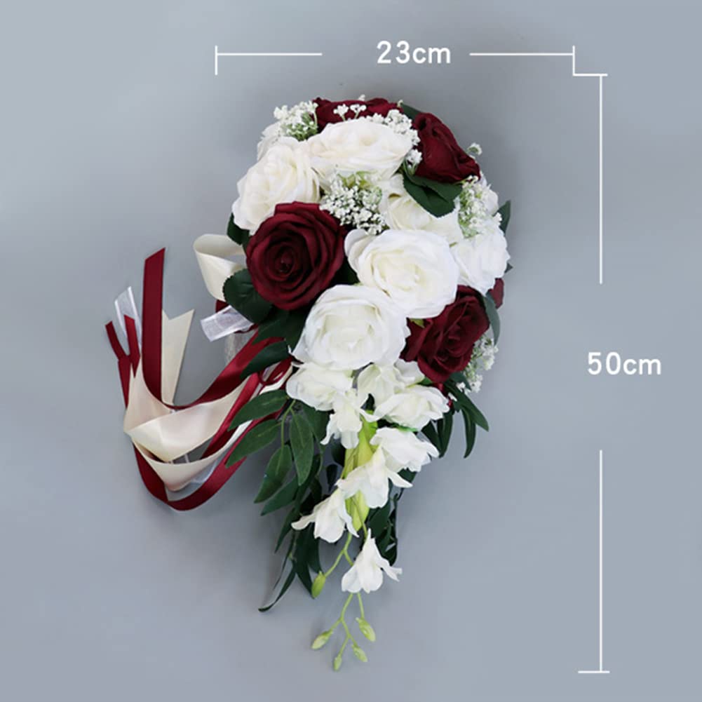 LICHENGTAI Brautsträuße Brautstrauss Wasserfall Handgemachte Brautstrauß Künstlich Blumenstrauß künstlich Rosen Hochzeit Blumen Brautjungfer Blumensträuße for Dekoration Zuhause Garten Party