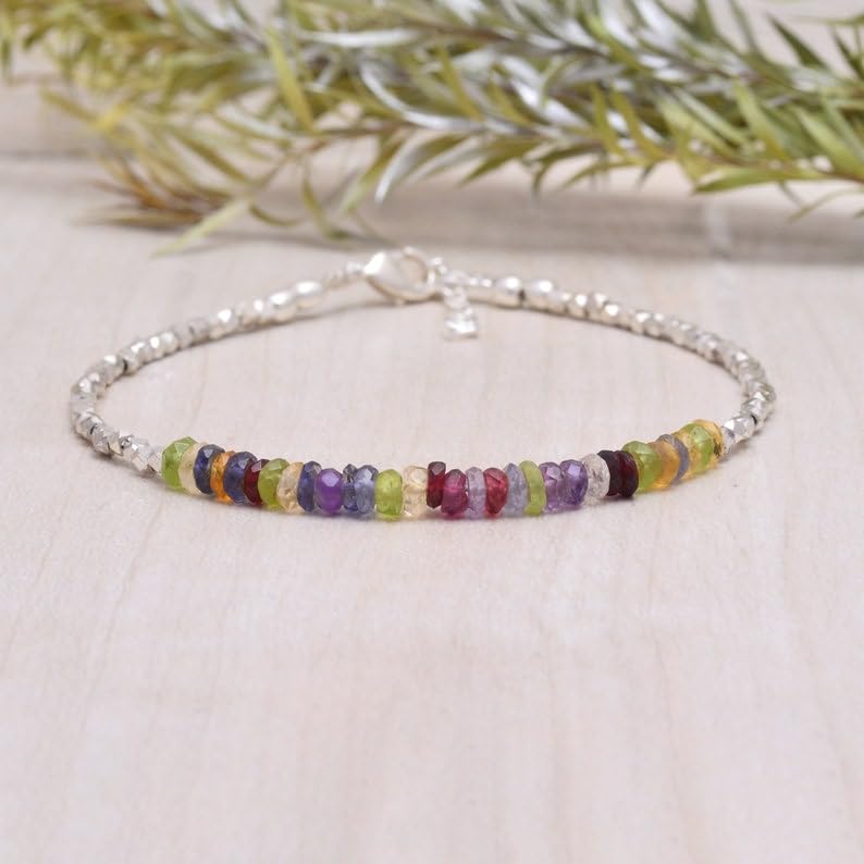 Bracelet stacking argent sterling avec pierres naturelles mix 7inch
