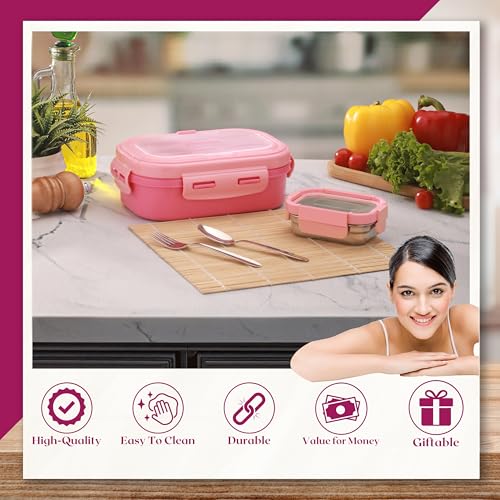 Image of Trueware Picaso Jr. Insulated Inner Steel Thermoware BPA Free, Airtight, Food Grade, 2 Containers Lunch Box 750 ML | for School, Kids, Boy & Girl | Hot Lunch Box