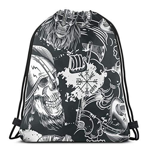 Skulls Viking Helmets People Mochila con cordón Gimnasio Bolsa de Baile para Senderismo