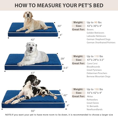 Image of WNPETHOME Orthopedic Dog Bed for Large Dogs, Extra Large Waterproof With Removable Washable Cover & Anti-Slip Bottom, Egg Crate Foam Pet Mat, Multi-Needle Quilting XL Crate Bed
