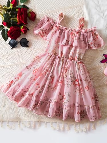 Image of Buy & Try by Dharmikaay Georgette Girl's Floral Printed Frock Dress for Girls Short Frock Baby Princess Western Dresses| Stylish Fancy Kids Clothing for Festival, Fashion