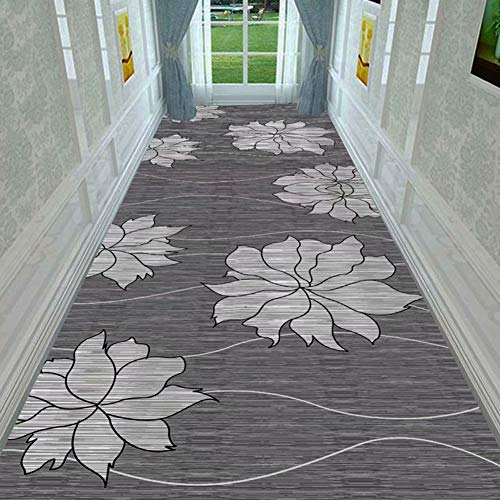 Alfombra pasillo largo lavable antiincrustante diseño flores grises mod A 3