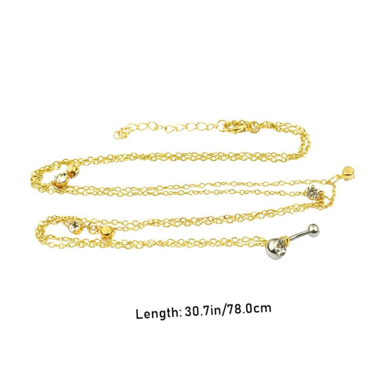 KESYOO Belly Button Ring Chain Rhinestone Navel Ring in Gold Fashionable Waist Chain for Stylish Women