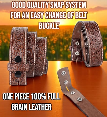 Image of F&L CLASSIC Western Belt without buckle for men - Full Grain Leather Cowboy Belts for jeans - One Piece Leather strap belt