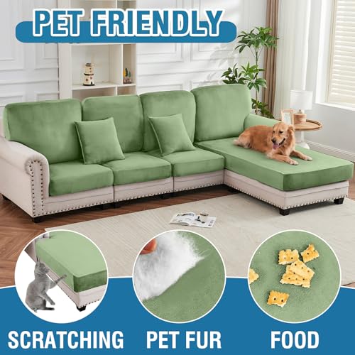 Image of Couch Cover Stretch Velvet Sofa Cushion Cover 1-Piece - Elastic Washable Slipcover for Seat /Backrest, Couch Seat Covers for Sofas (Avocado Green)