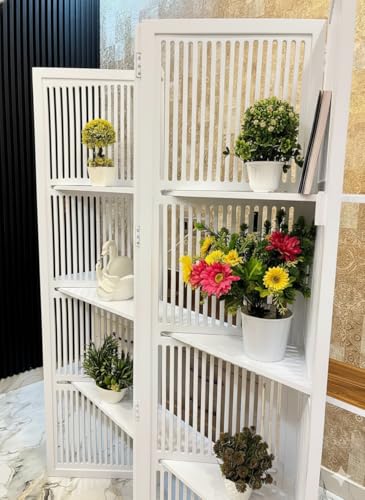 Image of Wooden Partition Divider for Living Room, Partition Wall, Privacy Divider, Freestanding Folding Panels for (6 Feet 6 Panel with 3 Shelve) (6 Feet 6 Panel Pure White)