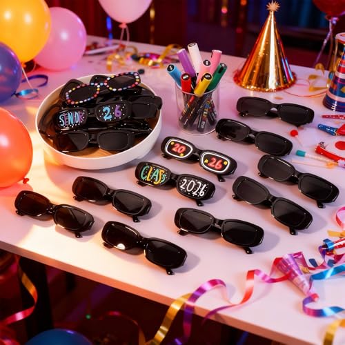 Image of Flutesan Personalized Rectangle Sunglasses with Marker Pens for Adult DIY Custom Birthday Wedding