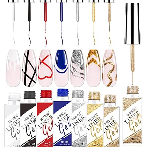 MIZHSE Gel Liner Nail Art Polish Set , Classic Solid Colors Painted Gel Nail Polish Painting Drawing UV Light LED Soak Off Nail Art Design & Nail Salon DIY Manicure Kit Cover