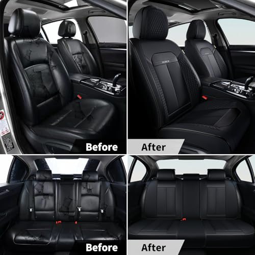 Image of FLORICH 2pcs Car Seat Covers Front Set, Black Car Seat Cover, Breathable Premium Leather Seat Covers, Automotive Vehicle Seat Covers for Cars Trucks Vans SUVs Sedans (2 Packs, Black)