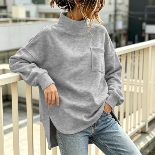 Mock Neck Sweatshirt Women Oversized Casual Warm Long Sleeve Pullover Tops - image 3