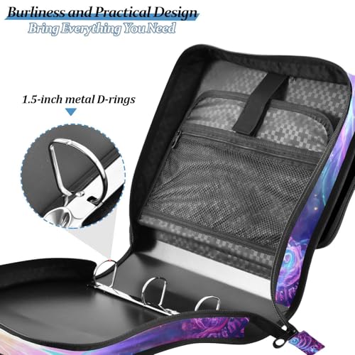 Image of 3 Ring Zipper Binder with Shoulder Strap Purple Butterflies 1.5 inch Binders Keeper Large Capacity Multi Pockets for School Office Supplies