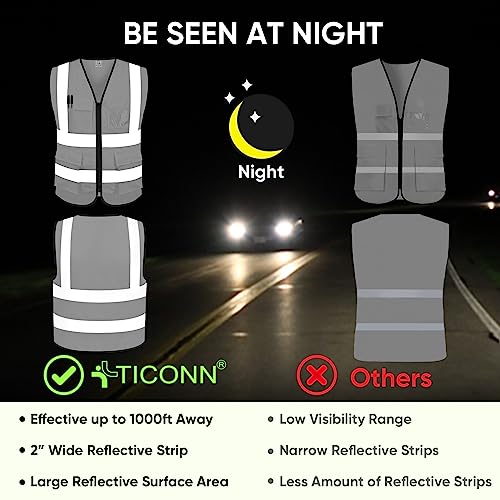 Image of TICONN Reflective Safety Vest High Visibility Class II Mesh Vest for Women & Men Meets ANSI Standards