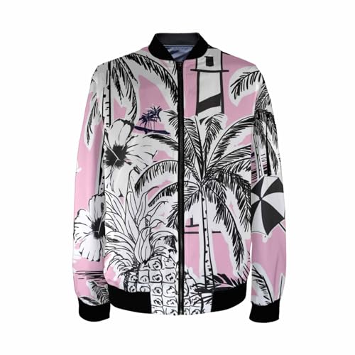 Mens Bomber Jacket Summer Beach Bomber Jacket with Tropical Tree Lightweight Windbreaker Full Zippered Casual Coat4